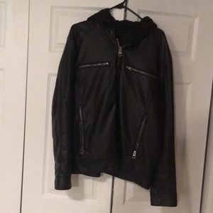 Guess faux leather jacket with removable hoodie.